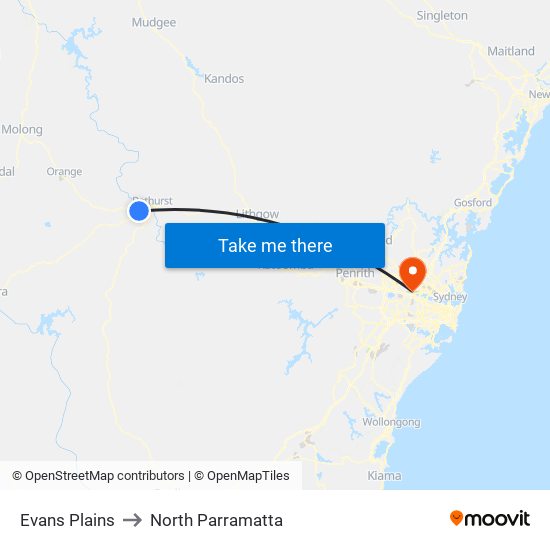 Evans Plains to North Parramatta map