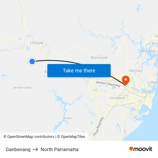 Ganbenang to North Parramatta map