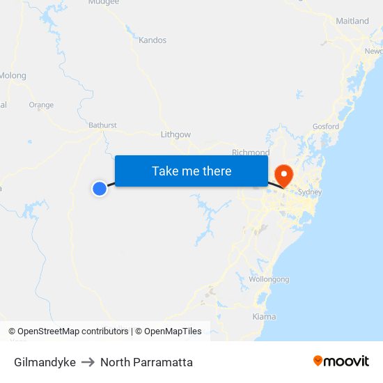 Gilmandyke to North Parramatta map