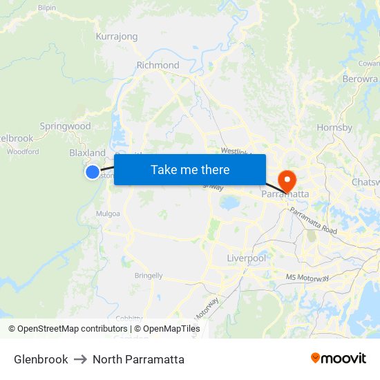 Glenbrook to North Parramatta map