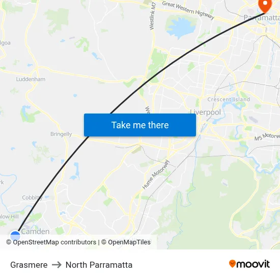 Grasmere to North Parramatta map