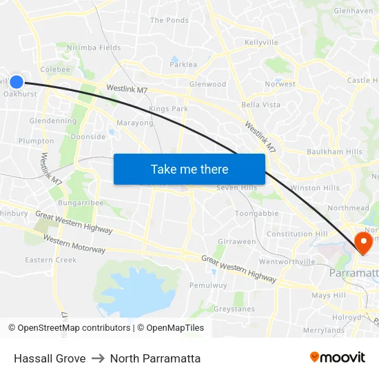 Hassall Grove to North Parramatta map