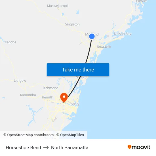 Horseshoe Bend to North Parramatta map
