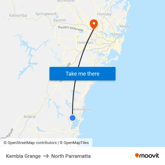 Kembla Grange to North Parramatta map