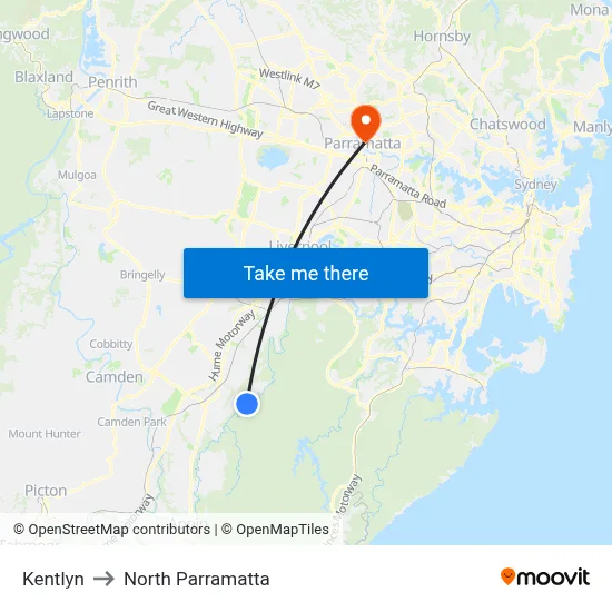 Kentlyn to North Parramatta map