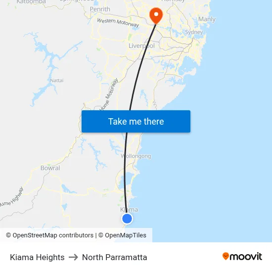 Kiama Heights to North Parramatta map