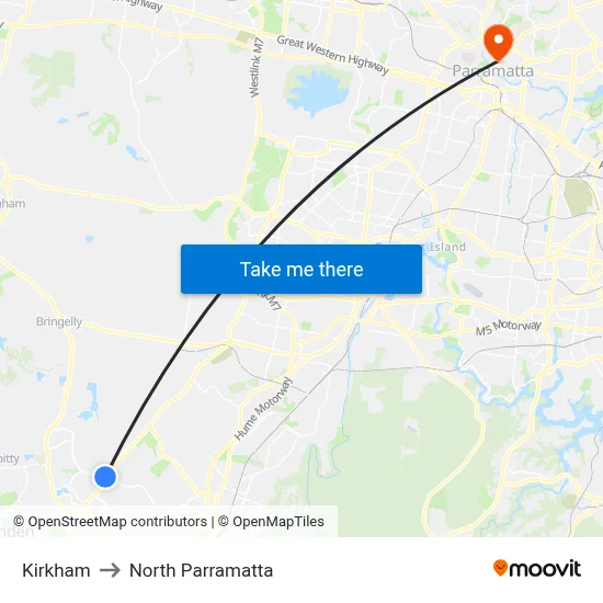 Kirkham to North Parramatta map