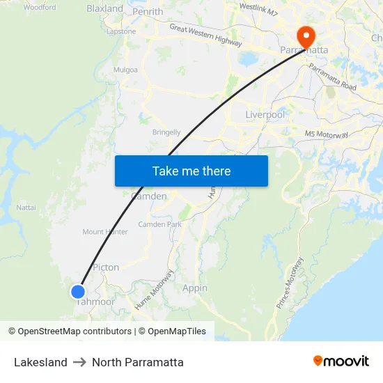 Lakesland to North Parramatta map