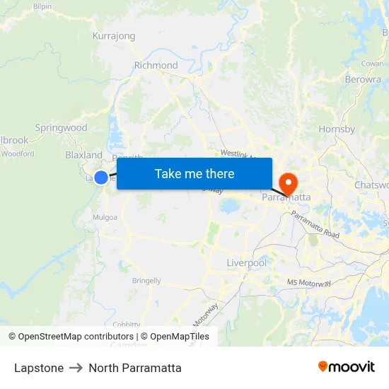 Lapstone to North Parramatta map