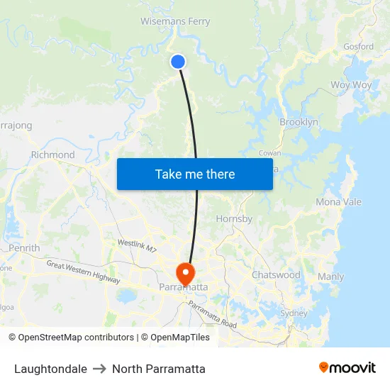 Laughtondale to North Parramatta map