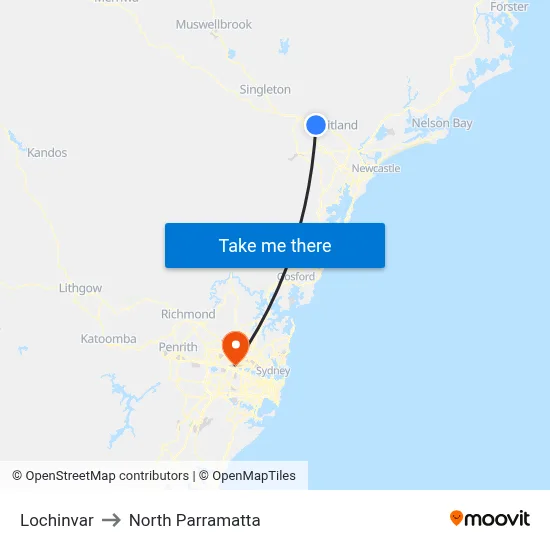 Lochinvar to North Parramatta map