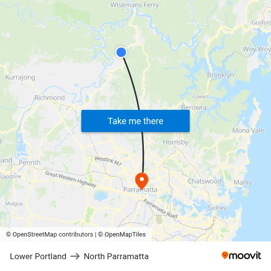 Lower Portland to North Parramatta map