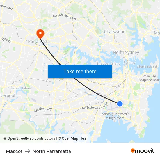 Mascot to North Parramatta map