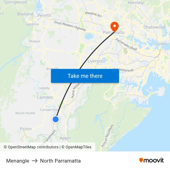 Menangle to North Parramatta map
