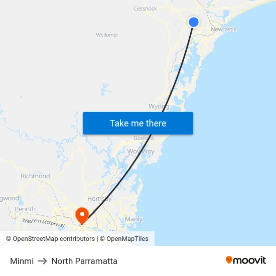 Minmi to North Parramatta map