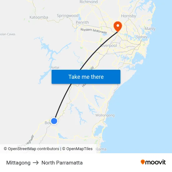 Mittagong to North Parramatta map