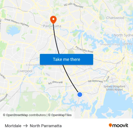 Mortdale to North Parramatta map