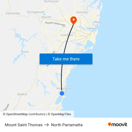 Mount Saint Thomas to North Parramatta map