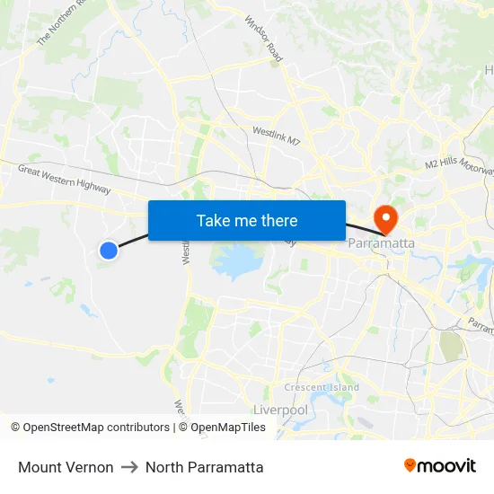 Mount Vernon to North Parramatta map