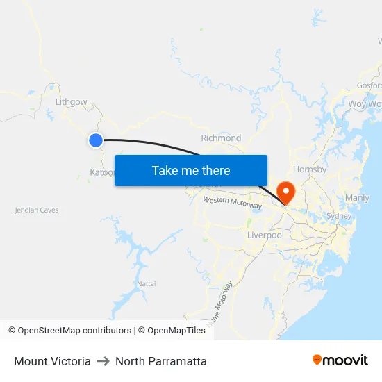 Mount Victoria to North Parramatta map