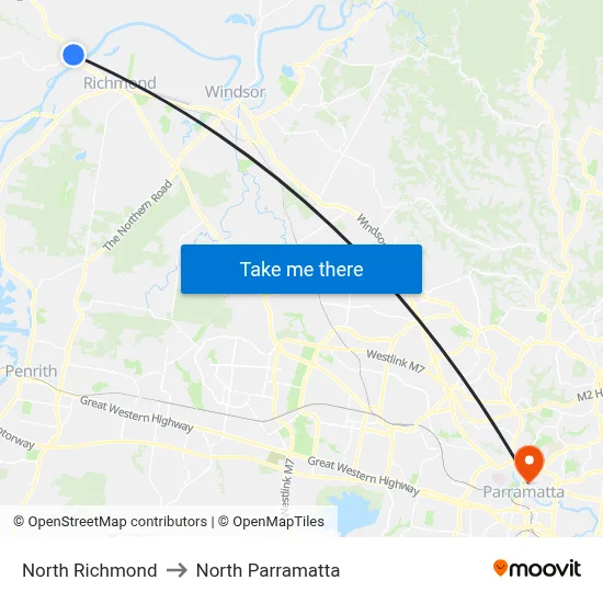 North Richmond to North Parramatta map
