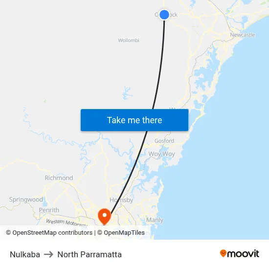 Nulkaba to North Parramatta map