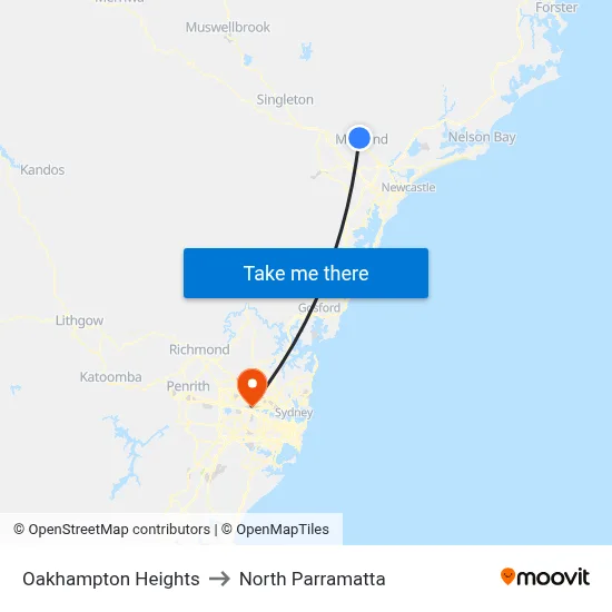Oakhampton Heights to North Parramatta map