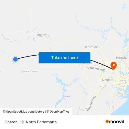 Oberon to North Parramatta map