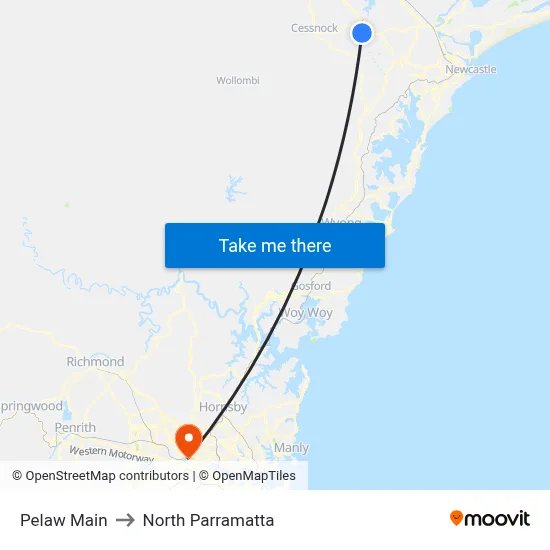 Pelaw Main to North Parramatta map