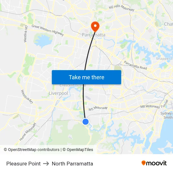 Pleasure Point to North Parramatta map