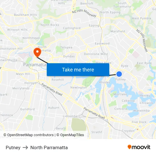 Putney to North Parramatta map