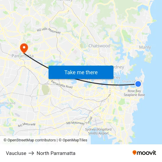 Vaucluse to North Parramatta map