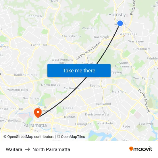 Waitara to North Parramatta map