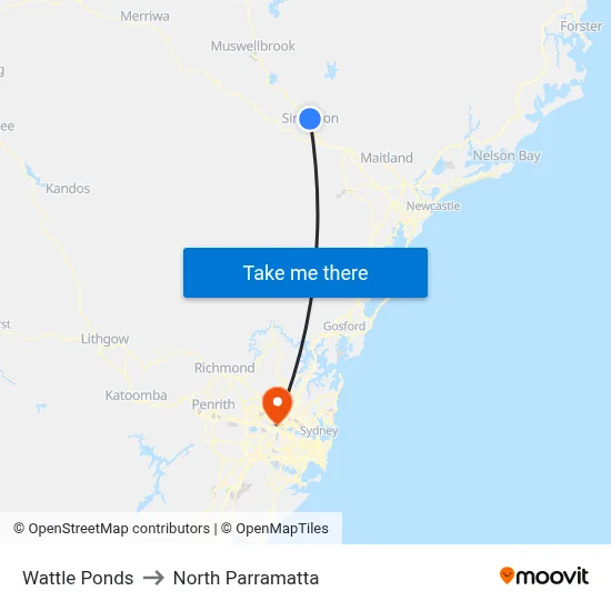 Wattle Ponds to North Parramatta map