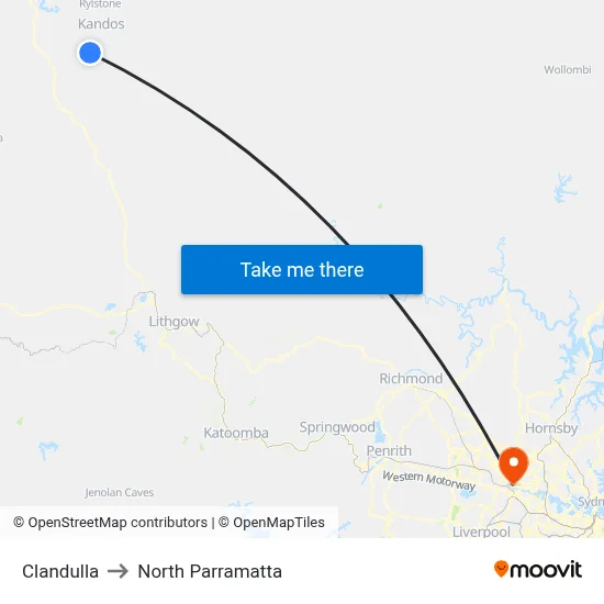 Clandulla to North Parramatta map