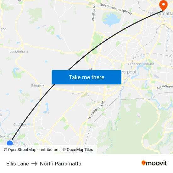 Ellis Lane to North Parramatta map