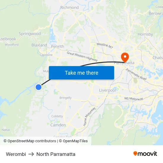 Werombi to North Parramatta map