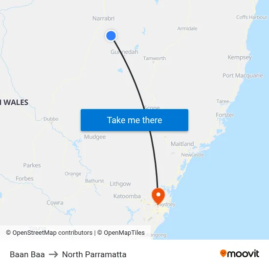Baan Baa to North Parramatta map