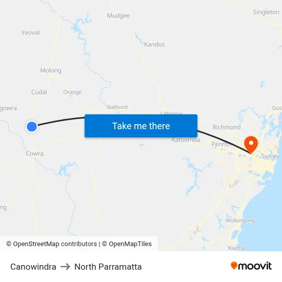 Canowindra to North Parramatta map
