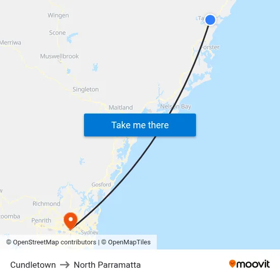 Cundletown to North Parramatta map