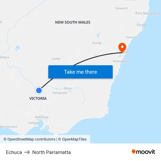 Echuca to North Parramatta map