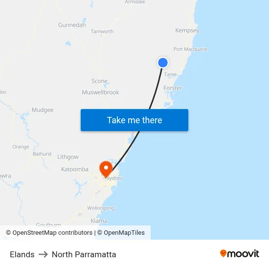 Elands to North Parramatta map