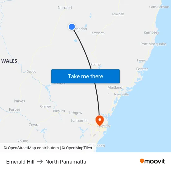 Emerald Hill to North Parramatta map