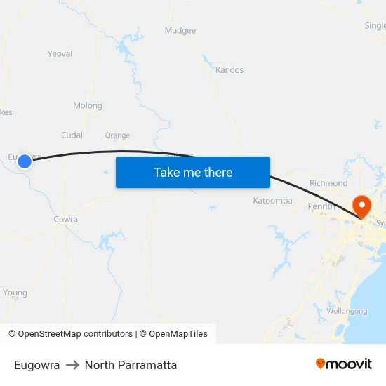 Eugowra to North Parramatta map