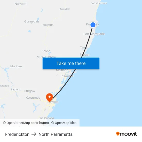 Frederickton to North Parramatta map