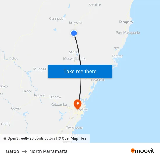 Garoo to North Parramatta map