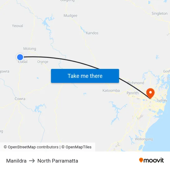 Manildra to North Parramatta map