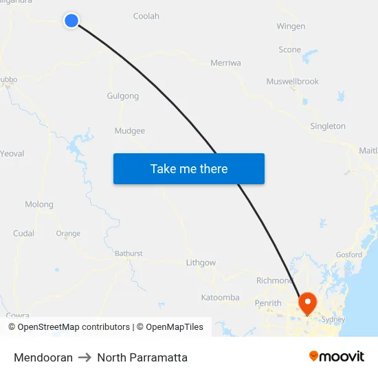 Mendooran to North Parramatta map