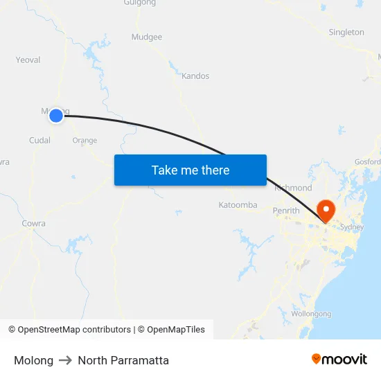 Molong to North Parramatta map