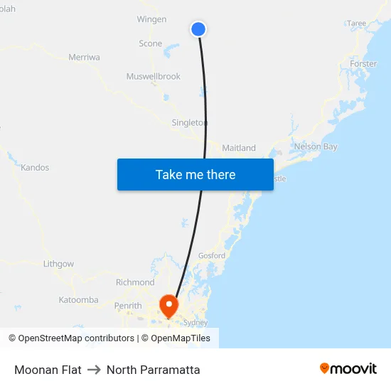 Moonan Flat to North Parramatta map